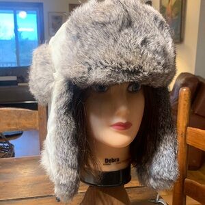 CROWNCAP CANADA AVIATOR TRAPPER BOMBER WHITE HAT WITH REAL FUR